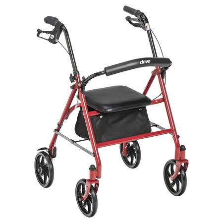 DRIVE MEDICAL Four Wheel Rollator w/ Fold Up Removable Back Support, Red 10257rd-1